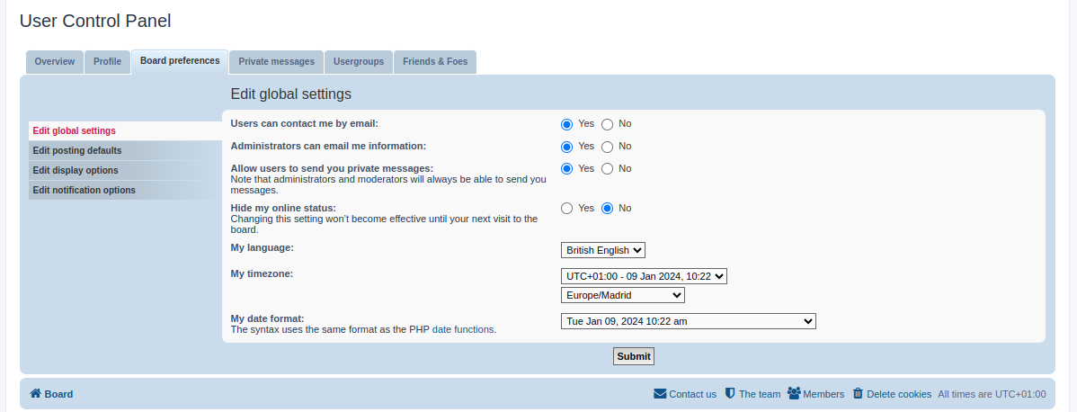 User Control Panel